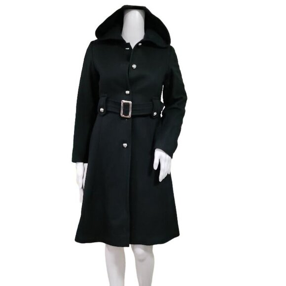 NWOT Rothchild Long Sleeve Longline Belted Hooded Coat Black Girls 14 Womens XS